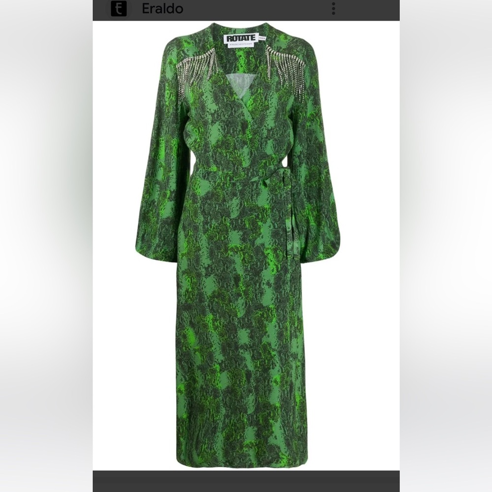 ROTATE stone green lizard print wrap dress
